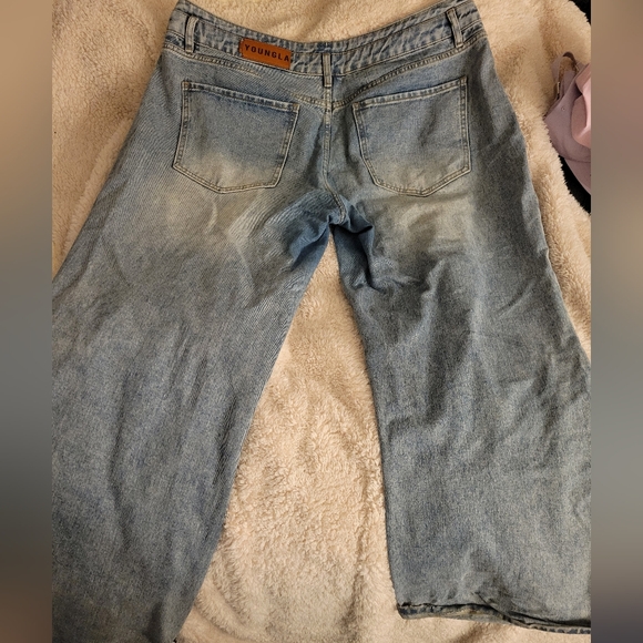YoungLA Denim - YoungLA Light Blue Distressed Wide Leg Jeans
